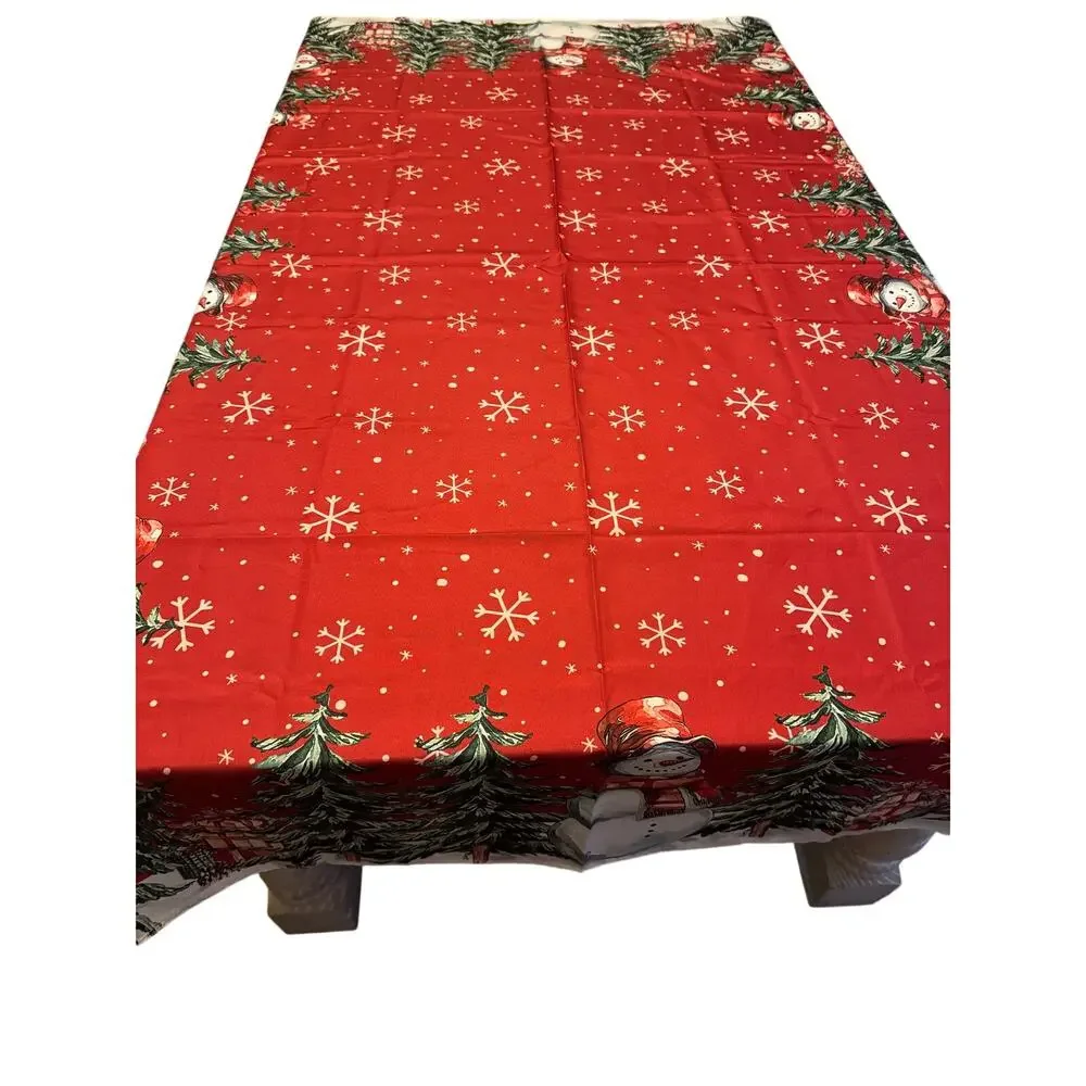 Novilys Christmas Tablecloth 58 X 82 Snowflakes and Snowmen Red Polyester New